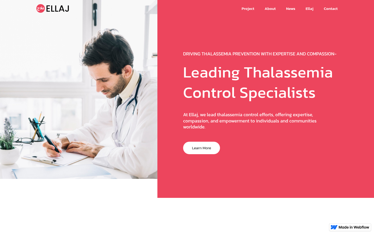 Ellaj thalassemia website homepage built in Webflow by Hamza Zaheer