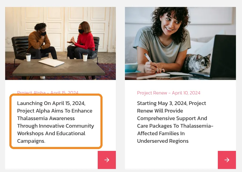 Ellaj homepage news cards with Title Case text highlighted