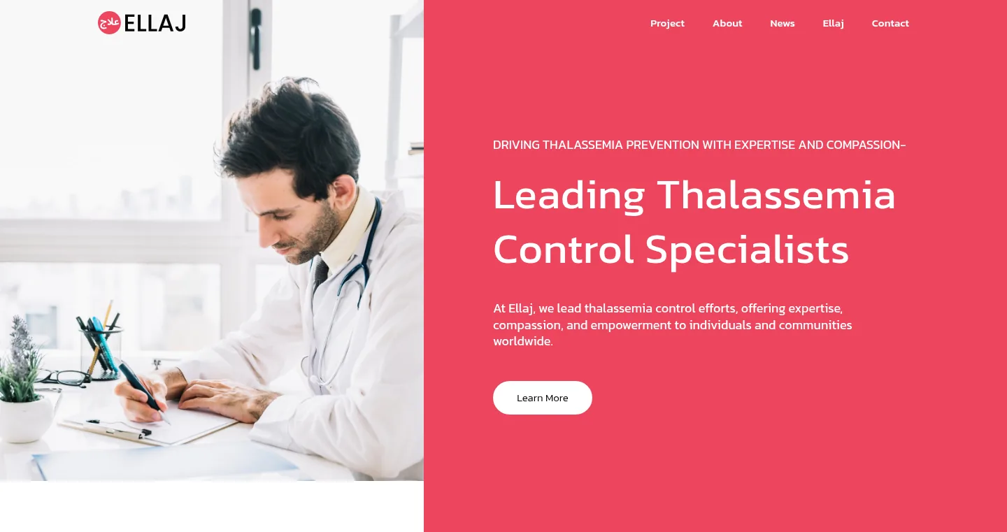 Ellaj thalassemia organisation website hero, designed in Figma and built in Webflow