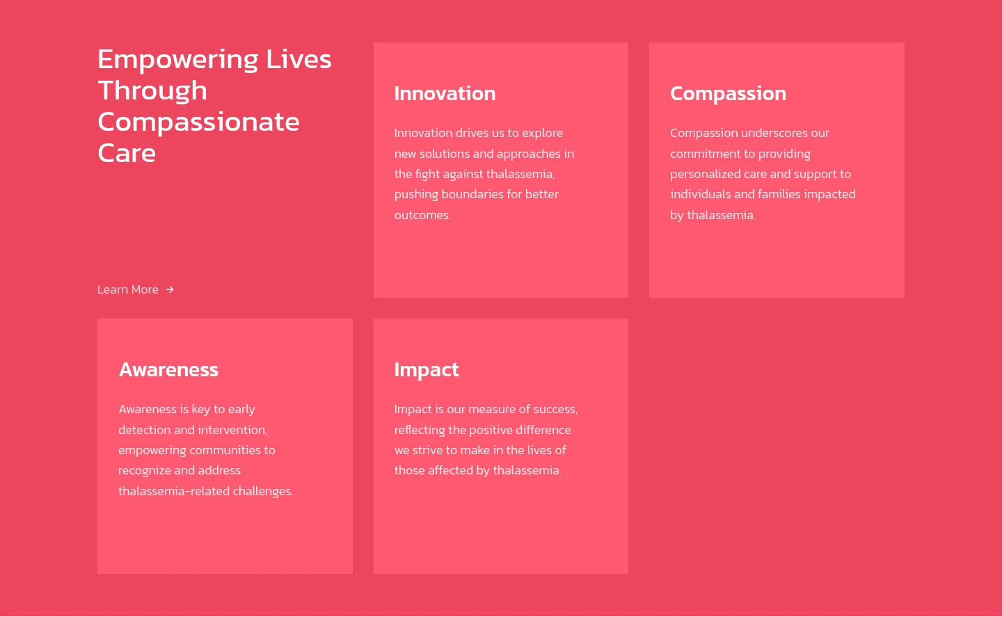 Figma to Webflow case study: Ellaj values section with four cards for Innovation, Compassion, Awareness and Impact
